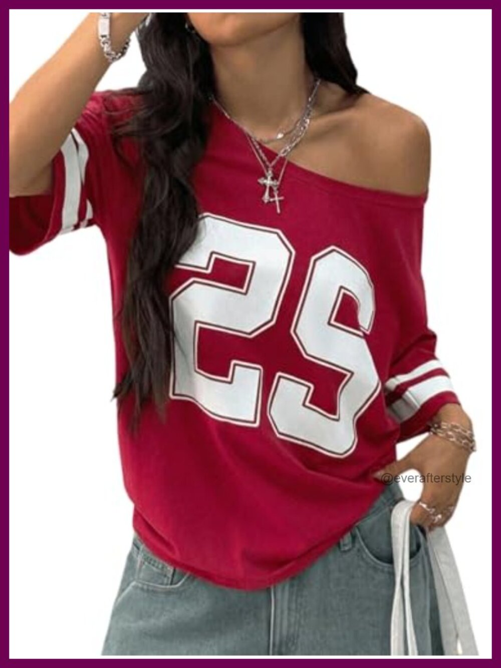 Off The Shoulder Graphic Jersey Tee Y2k Short Sleeve Loose Fit Summer Top